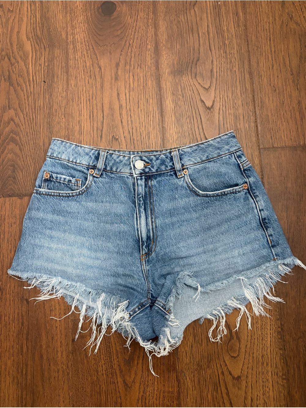 Garage Light Blue Denim Cutoff Shorts with Frayed Hem